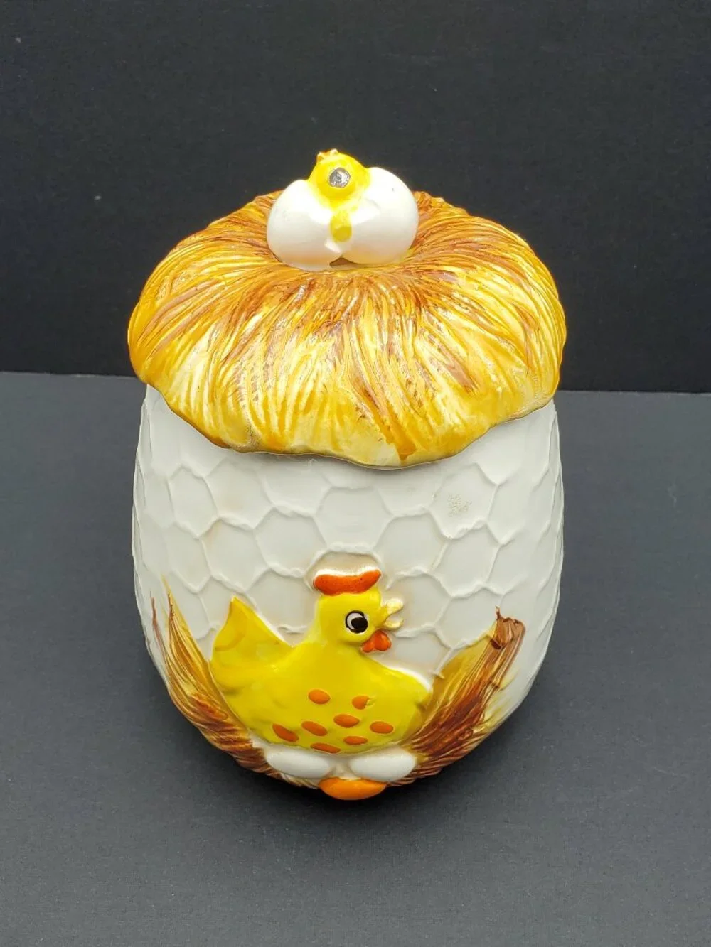 Sears Chicken Little Canister Hen on Nest Chick Egg Hatching Storage Jar